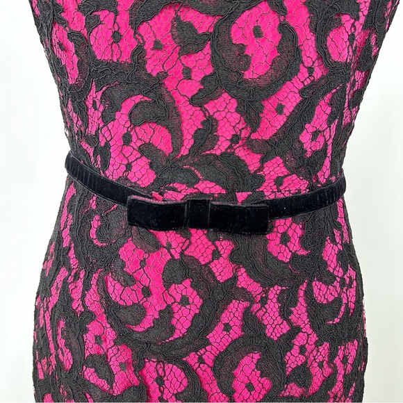 Karen Millen Pink & Black Lace Belted Sleeveless Sheath Pencil Cocktail Dress 8 - Picture 3 of 13
